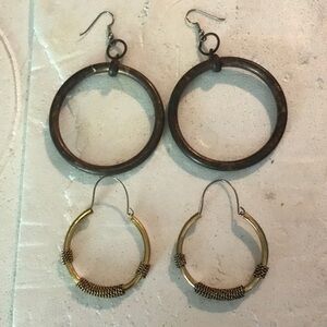 Gold and Brown Decorative Hoop Earrings
